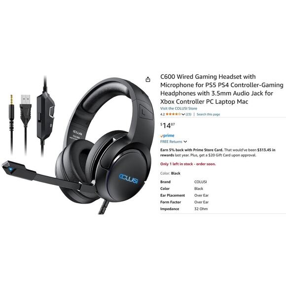 Colusi C600 Wired Gaming Headset Microphone PS5 PS4 Controller 3.5mm Jack - Picture 3 of 3